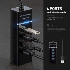 img 2 attached to 💻 High Speed USB 3.0 Hub Splitter - 4 Port Multiport Slim USB Hub Adapter with 9.8&#34; Cable and LED Indicator – Portable Mini USB Expander Hub for MacBook Air/Laptop/Ipad/PC, Compatible for Fast Data Transfer and Charging