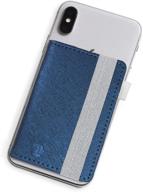 📱 blue stick-on phone wallet for iphone or android case - 6 sleeve credit card holder, money & id pocket - built-in stand - waterproof material - travel, work & life-proof logo