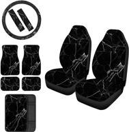 fuibeng black marble print car seat cover accessory for women logo