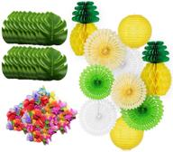 hawaiian party decorations kit: luau tropical pineapple theme party supplies with pineapple honeycomb, palm leaves, hibiscus flower, lanterns & fan logo