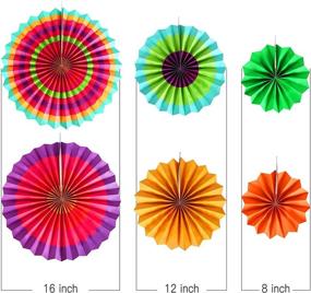 img 2 attached to 🎉 12-Pack Vibrant Hanging Paper Fans Rosettes Party Decorations | Fiesta Party Supplies | Cinco De Mayo Carnival Mexican Kids Party Birthday Baby Shower | Multi-Color | Photo Props Inclusive