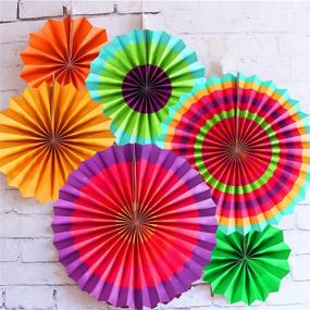 img 1 attached to 🎉 12-Pack Vibrant Hanging Paper Fans Rosettes Party Decorations | Fiesta Party Supplies | Cinco De Mayo Carnival Mexican Kids Party Birthday Baby Shower | Multi-Color | Photo Props Inclusive