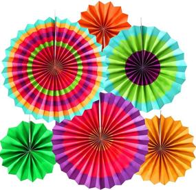 img 3 attached to 🎉 12-Pack Vibrant Hanging Paper Fans Rosettes Party Decorations | Fiesta Party Supplies | Cinco De Mayo Carnival Mexican Kids Party Birthday Baby Shower | Multi-Color | Photo Props Inclusive