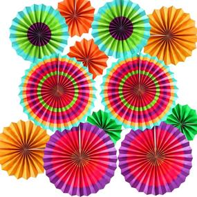 img 4 attached to 🎉 12-Pack Vibrant Hanging Paper Fans Rosettes Party Decorations | Fiesta Party Supplies | Cinco De Mayo Carnival Mexican Kids Party Birthday Baby Shower | Multi-Color | Photo Props Inclusive