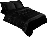 al ahmedani linen 6 piece luxury satin bed set - super soft silky sheets, duvet cover, deep pocket fitted sheet, 4 pillowcases, queen size black logo