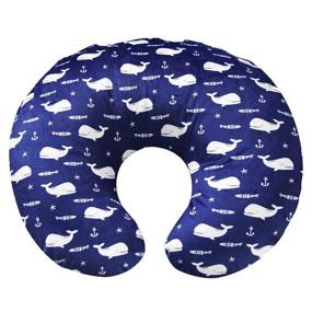 img 3 attached to Minky Nursing Pillow Cover: Soft and Snug Slipcover for Infant Breastfeeding Pillow - Navy Whale Design