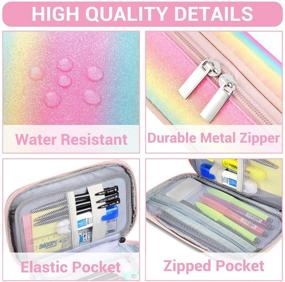 img 2 attached to 🌈 Pencil Case Organizer, Vaschy Rainbow Large Capacity Pen Holder Pouch with Double Zippers, Multi Compartments, and Easy-Access Mesh Pockets