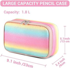 img 3 attached to 🌈 Pencil Case Organizer, Vaschy Rainbow Large Capacity Pen Holder Pouch with Double Zippers, Multi Compartments, and Easy-Access Mesh Pockets