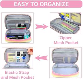 img 1 attached to 🌈 Pencil Case Organizer, Vaschy Rainbow Large Capacity Pen Holder Pouch with Double Zippers, Multi Compartments, and Easy-Access Mesh Pockets