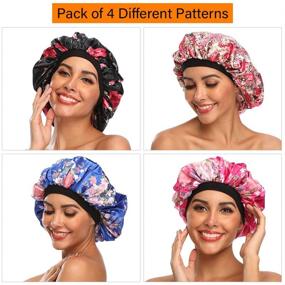 img 3 attached to 👩 XL Silk Bonnet for Natural Hair, Women Sleep Cap Bonnets - 4 Pack, with Comfortable Wind Band