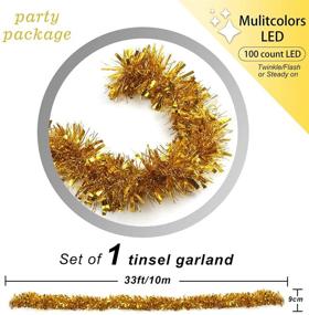 img 3 attached to 🎄 33 Ft Golden Tinsel Garland with Multicolored Battery Operated LED Lights - Perfect Christmas Tree Decoration Party Supplies by CCINEE