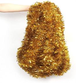 img 1 attached to 🎄 33 Ft Golden Tinsel Garland with Multicolored Battery Operated LED Lights - Perfect Christmas Tree Decoration Party Supplies by CCINEE