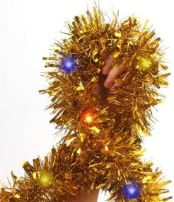 img 2 attached to 🎄 33 Ft Golden Tinsel Garland with Multicolored Battery Operated LED Lights - Perfect Christmas Tree Decoration Party Supplies by CCINEE