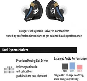 img 3 attached to 🎧 BASN Bsinger PRO in Ear Monitor Headphones for Musicians, Dynamic Driver Noise Isolating Earphones with 2 Detachable MMCX Cables - Black