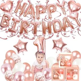 img 1 attached to 🎈 Complete First Birthday Balloon Box Decorations Set for Girls - 72Pcs, Rose Gold Theme with Transparent Boxes, Foil Balloons, and Hanging Swirls - Perfect for Birthday Photo Shoot and Party!