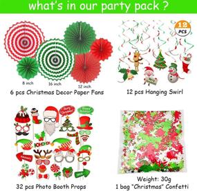 img 3 attached to 🎄 Complete 74-Piece Set of Christmas Party Decorations Supplies - Includes Paper Fans, Hanging Swirls, Photo Booth Props, Balloons, Confetti, and Banner