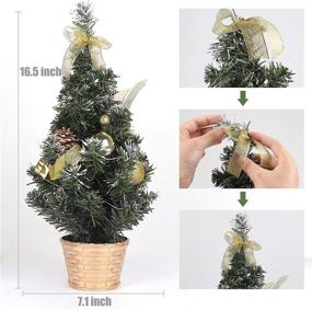 img 3 attached to Table Top Desk Classic Series Mini Christmas Tree - 16 Inch Artificial Tree with Balls, Pine Cones, and Bows - Gold Holiday Decoration