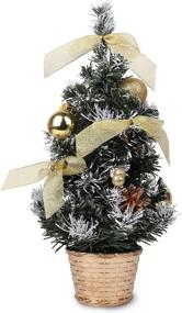 img 4 attached to Table Top Desk Classic Series Mini Christmas Tree - 16 Inch Artificial Tree with Balls, Pine Cones, and Bows - Gold Holiday Decoration