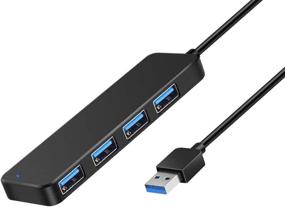 img 4 attached to 💻 Onvian 4-Port USB 3.0 Ultra Slim Data Hub Splitter - 10 inch Extended Cable | USB Expansion with 5V Micro USB Power Port