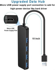 img 3 attached to 💻 Onvian 4-Port USB 3.0 Ultra Slim Data Hub Splitter - 10 inch Extended Cable | USB Expansion with 5V Micro USB Power Port