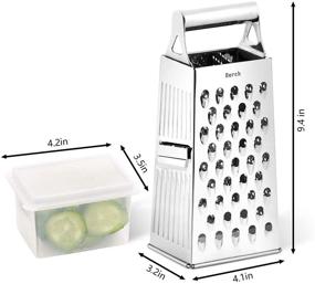 img 2 attached to Nurch Professional Box Grater: Stainless Steel 4-Sided Grater for Kitchen - Cheese, Vegetables, Chocolate & More! With Handle & Removable Storage Container