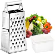 nurch professional box grater: stainless steel 4-sided grater for kitchen - cheese, vegetables, chocolate & more! with handle & removable storage container logo