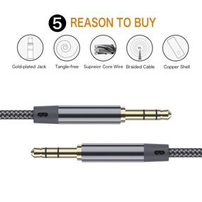 img 2 attached to Premium 2 Pack 3.5mm AUX Cable 4FT - Hi-Fi Sound, Copper Shell, Nylon Braided & Compatible with Car/Home Stereos, Speakers, iPhone, iPod, iPad, Headphones—Sony, Echo Dot, Beats (Grey)