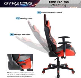 img 2 attached to 🎮 GTRACING Gaming Chair: A Racing Office Computer Game Chair with Ergonomic Design, Adjustable Backrest and Seat Height, Recliner Function, Swivel Rocker, Headrest, and Lumbar Pillow - Red Color