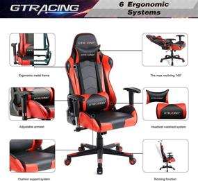 img 1 attached to 🎮 GTRACING Gaming Chair: A Racing Office Computer Game Chair with Ergonomic Design, Adjustable Backrest and Seat Height, Recliner Function, Swivel Rocker, Headrest, and Lumbar Pillow - Red Color