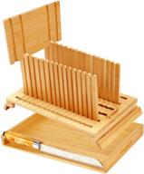 🍞 bamboo bread slicer system for homemade bread: adjustable thickness, width slicing guides, crumb tray & damascus steel knife - ideal for cakes and bagels логотип