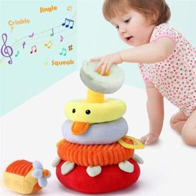img 4 attached to 🦆 iPlay, iLearn Baby Stacking Toys: Soft Fabric Ring Stacker with Plush Duck Nesting Toy, Sound Effects - Sensory Development, Ideal Gift for 3-18 Months Old Infant Toddler Boy Girl