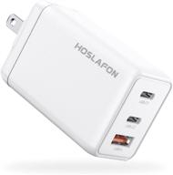 fast charging 65w gan tech usb c type c portable wall charger with 3 ports for macbook pro air ipad iphone 12 pro 11 pro max xr xs se galaxy s20 / s10 / note 20 pixel switch, and more logo