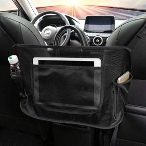 img 4 attached to 🚗 Органайзер для автомобиля MOETYANG Car Net Pocket Handbag Holder: Сетчатое хранилище для сумок между сиденьями в черном цвете - идеальный органайзер на заднее сиденье для телефонов, документов в большинстве автомобилей.