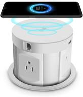 💡 4.7 inch pop up outlet with wireless charger, retractable recessed power strip, 4 outlets, 2 usb charging ports, rj45 port, hdmi port for office table and workshop (white) логотип