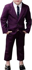 img 2 attached to YUFAN Boys 2-Piece Suit Set in Red, Purple, Gray, and Black – Jacket and Pants in 4 Color Options