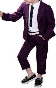 img 1 attached to YUFAN Boys 2-Piece Suit Set in Red, Purple, Gray, and Black – Jacket and Pants in 4 Color Options