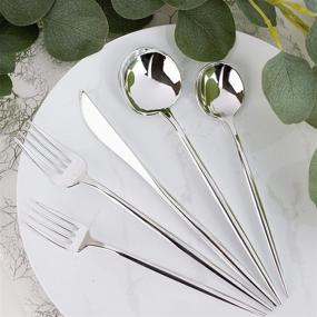 img 2 attached to 🍴 32 Count Disposable Plastic Salad Forks: Luxury Silver Novelty Modern Flatware/Cutlery