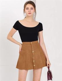 img 2 attached to 👗 Allegra K Women's Faux Suede Button Closure A-Line High Waisted Flared Mini Skirt