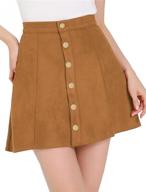 👗 allegra k women's faux suede button closure a-line high waisted flared mini skirt logo