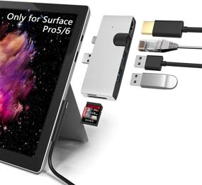 img 4 attached to 🔌 Док-станция для ноутбука Surface Pro 5, 6: Ultimate 6-в-2 с портами 4K HDMI, Ethernet, USB 3.0, SD/Micro SD, Легкая и Подключить и Играть