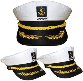 img 4 attached to 🧢 Kids Admiral Yacht Captain Hat Set: Embroidered Anchor Sailor Nautical Party Hats - 3 PC Pack