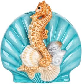 img 1 attached to FORLONG Ceramic Bathroom Accessories Set with 3D Floating Seahorse Shell Design - 4 Piece Ensemble Including Toothbrush Holder, Cup, Soap Dispenser, Soap Dish in Green