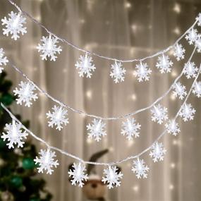 img 3 attached to 🎄 100 LED Snowflake String Lights - Christmas Hanging Decorations for Winter Wonderland - Lighted Holiday Xmas Indoor Outdoor Party Supplies (42.6ft, Batteries Not Included)