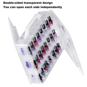 img 1 attached to DreamGenius Portable Nail Polish Clear Organizer: Space-Saving, Double-Sided Holder for 48 Bottles with Locking Lids and Adjustable Dividers