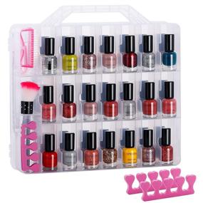 img 4 attached to DreamGenius Portable Nail Polish Clear Organizer: Space-Saving, Double-Sided Holder for 48 Bottles with Locking Lids and Adjustable Dividers