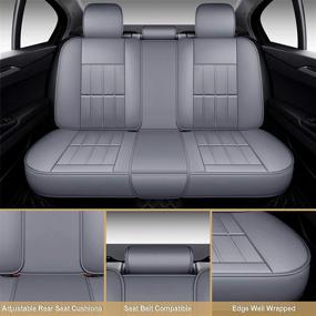 img 2 attached to 🚗 AOOG Gray Leather Car Seat Covers, Leatherette Full Set Cushion Cover for Cars SUV Pick-up Truck, Automotive Vehicle