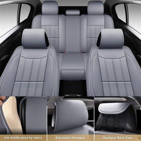 img 1 attached to 🚗 AOOG Gray Leather Car Seat Covers, Leatherette Full Set Cushion Cover for Cars SUV Pick-up Truck, Automotive Vehicle
