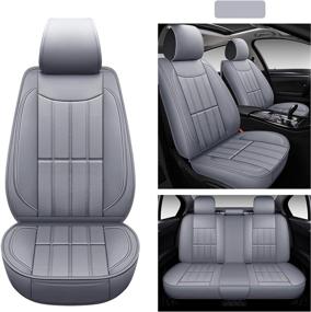 img 4 attached to 🚗 AOOG Gray Leather Car Seat Covers, Leatherette Full Set Cushion Cover for Cars SUV Pick-up Truck, Automotive Vehicle
