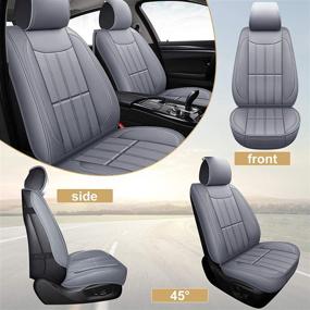 img 3 attached to 🚗 AOOG Gray Leather Car Seat Covers, Leatherette Full Set Cushion Cover for Cars SUV Pick-up Truck, Automotive Vehicle