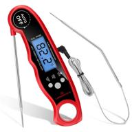 🌡️ instant read digital meat thermometer for grilling, cooking, candy making - dual probe oven-safe kitchen tool for bbq, smoker, baking, and grilling (red) logo